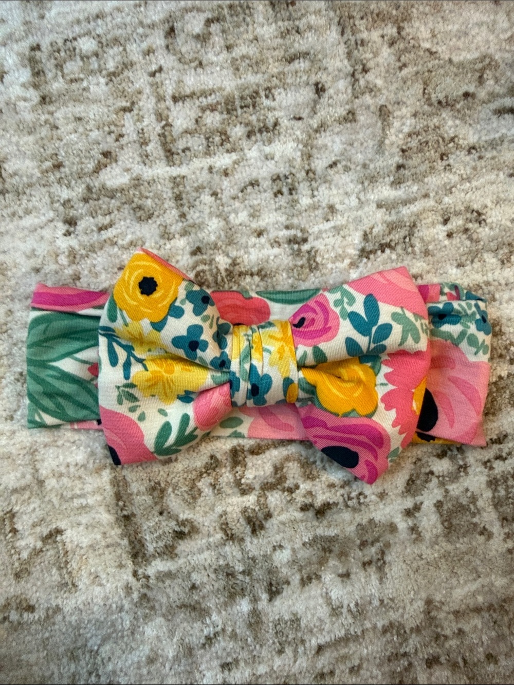 Little Sleepies Pink Floral Bow Headband with Yellow & Green Highlights